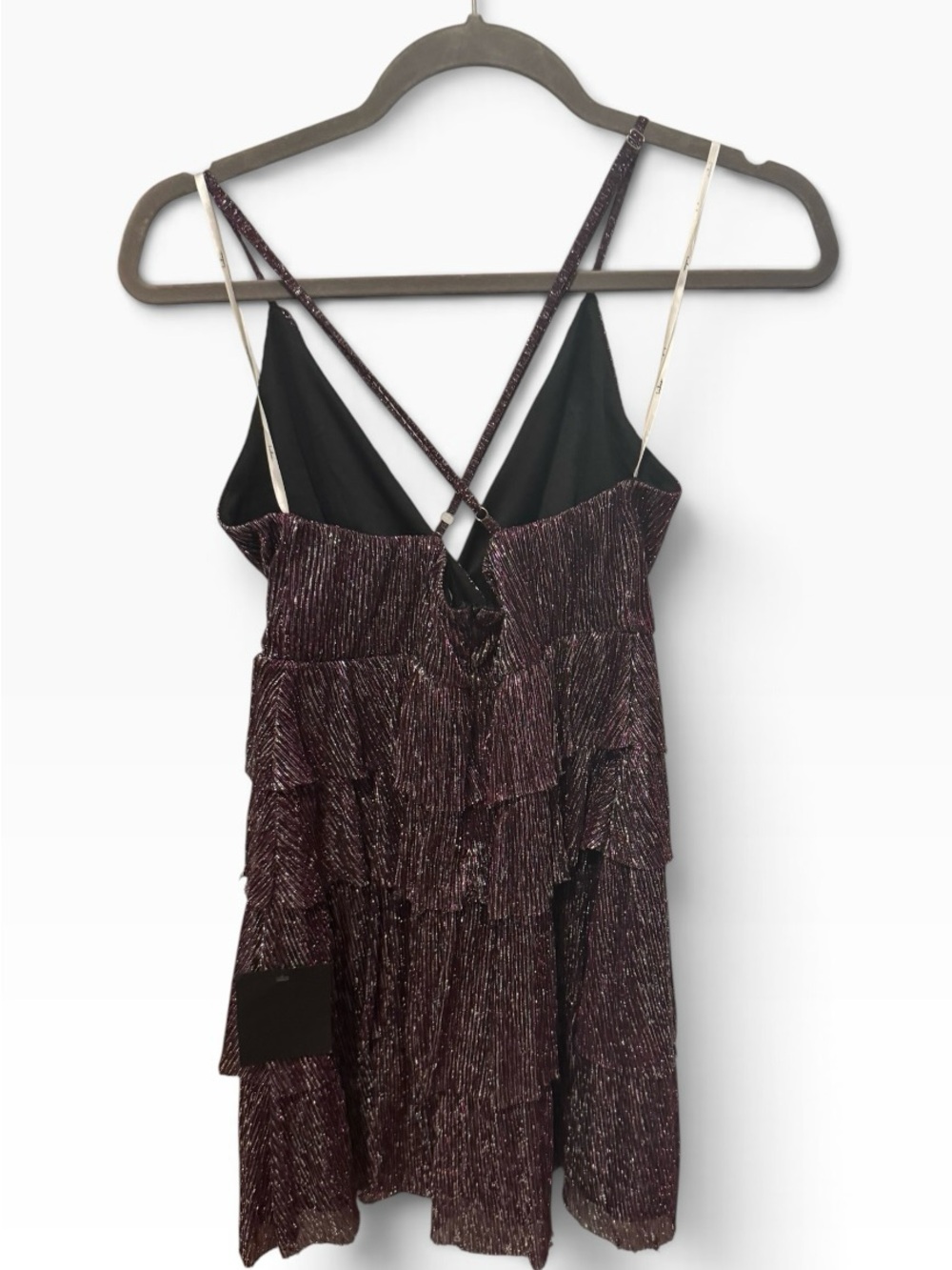 Lulus Tiered V-Neck Mini Dress in Metallic Magenta. Size Medium. NWT - Picture 6 of 7